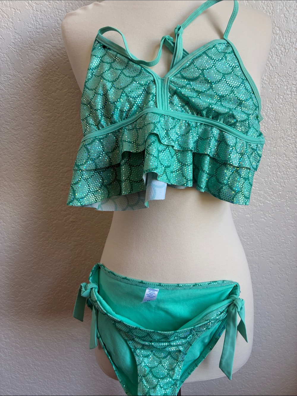 Justice Teal Mermaid Ruffle Swim Top and Tie-Side Bottoms